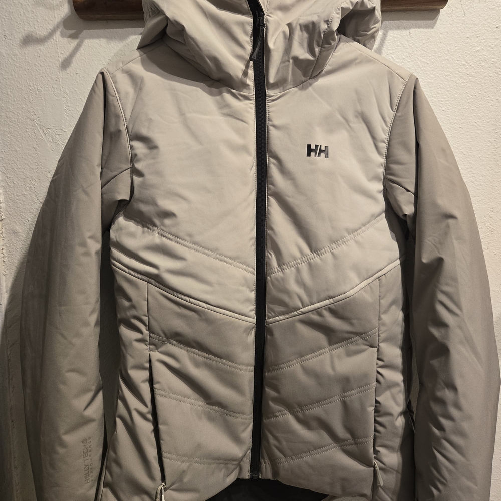 Helly Hansen Beige Like GRAY COLORED Hooded Ski/Snowboard Jacket